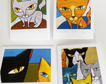 Cat Greeting Cards Set, Blank Cat Cards, Funny Kitty Cards, Kitty Cat Art Cards, Cat Lover Gift, Pet Sitter Gift, Gifts for Women, Cat Eyes