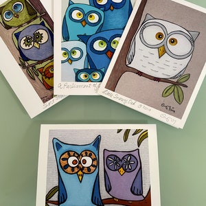 Cute Owl Cards Set, Boxed Owl Note Cards, Art Notecards, Gifts for Bird Lover, Gifts for Teachers, Gift Under 30, Colorful Owl Art Cards Set image 2