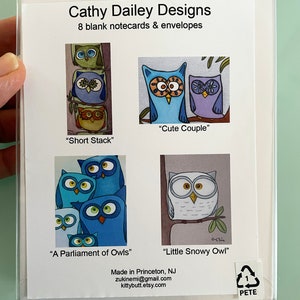 Cute Owl Cards Set, Boxed Owl Note Cards, Art Notecards, Gifts for Bird Lover, Gifts for Teachers, Gift Under 30, Colorful Owl Art Cards Set image 6