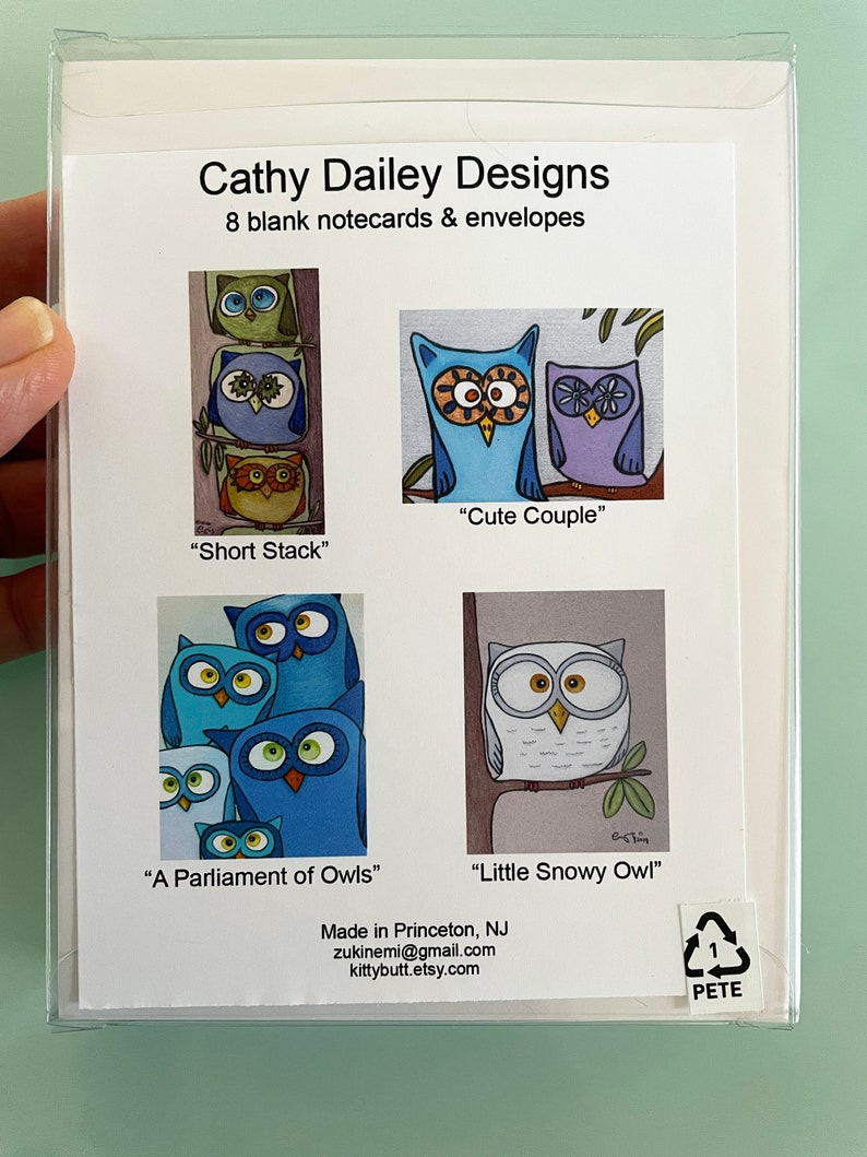 Cute Owl Cards Set, Boxed Owl Note Cards, Art Notecards, Gifts for Bird Lover, Gifts for Teachers, Gift Under 30, Colorful Owl Art Cards Set image 6