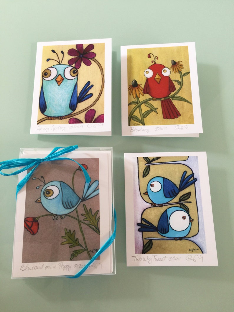 Colorful Birds, Boxed Greeting Card Set, Bird Cards Set, Funny Bird Art, Modern Bird Designs, Teacher Gift, Graduation Gift, Pretty Birds image 4
