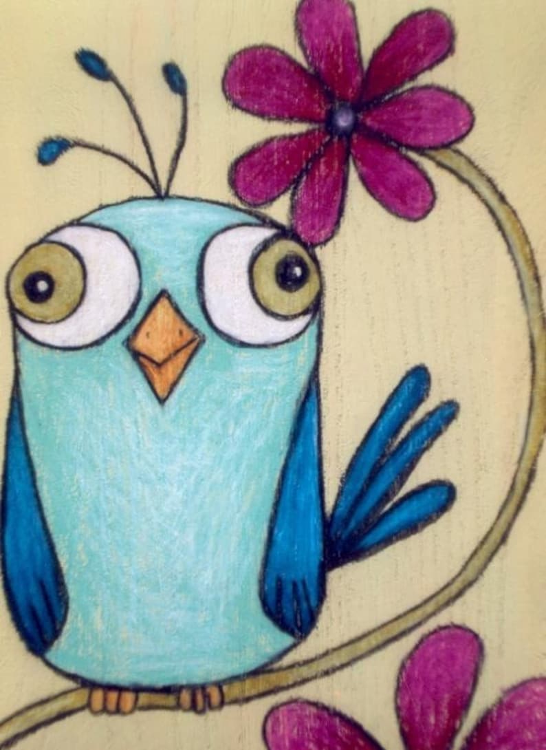Wall Art Blue Bird Print, Cute Blue Bird Art, Bird Lover Gift, 8 X 10 Print, Funny Bird Print, Blue Bird Decor, Art For Nursery, Happy Bird image 1