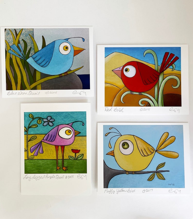 Bright Happy Bird Boxed Greeting Cards Set, Funny Bird Art, Colorful Bird Drawing, Bird Note Cards Set, Blank Bird Cards, Whimsical Bird Art image 1