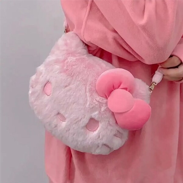 Sac à bandoulière en peluche Hello Kitty | Cadeaux créatifs Hello Kitty | Mode de l'an 2000 | Joli sac pour femme | Sacs personnages kawaii | Sac à main Sanrio