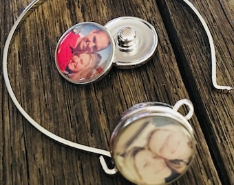 Personalized Photo Snap charm silver bangle bracelet ginger snap noosa interchangeable gift gingersnap 18mm custom cuff delicate stackable