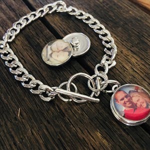 Personalized Photo Snap charm silver link bracelet ginger snap noosa interchangeable gift gingersnap 18mm up to 8.5 inch toggle custom