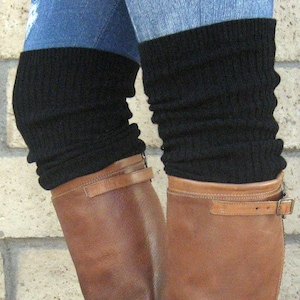 Black rib knit legwarmers upcycled eco friendly bootsocks leg warmer sweater boot socks over the knee thigh high boot cuffs bootcuffs
