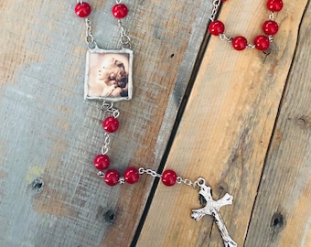 Custom photo rosary bead CHARM necklace memory soldered glass personalized charm reversible with your 2 pictures or text memorial keepsake