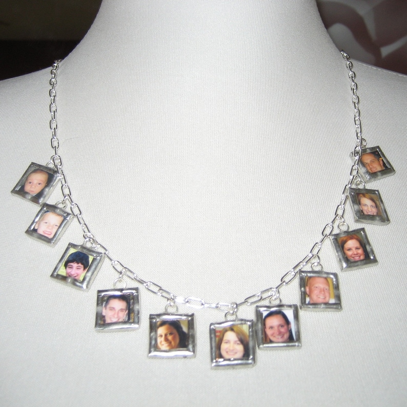 Custom glass photo memory multiple charm cha cha necklace reversible with your pictures great Mothers Day Gift Christmas family personalized image 3