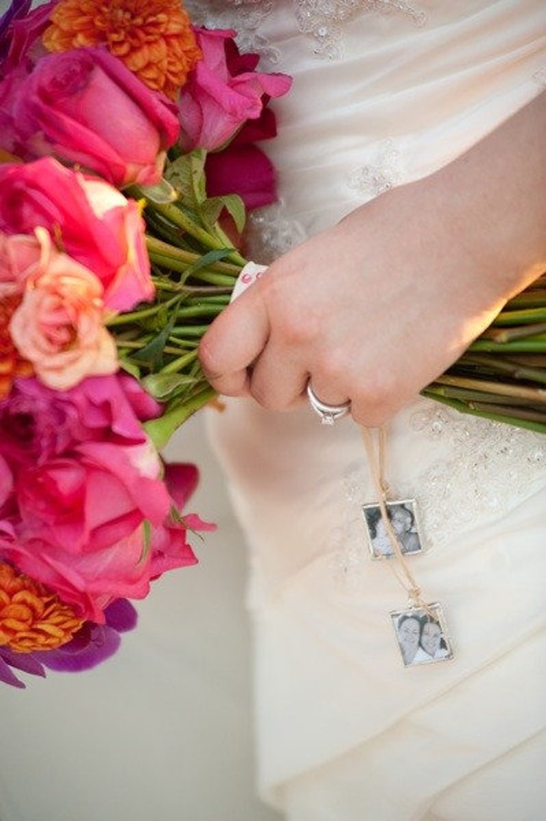 Custom WEDDING CHARM photo memory soldered glass personalized charms reversible with your 2 pictures or images toss bouquet boutonniere image 7