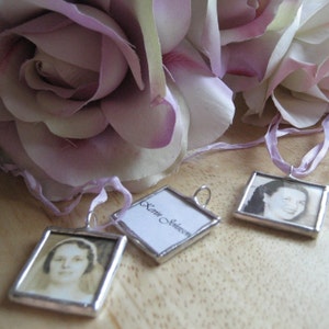 Custom MINI CHARM photo memory soldered glass charms reversible with your 2 pictures or images personalized boutonniere memorial groom image 3