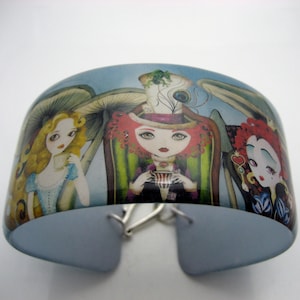 Alice&#39;s Mad Tea Party Resin art cuff bangle bracelet - featuring original wonderland artwork by Sandragrafik
