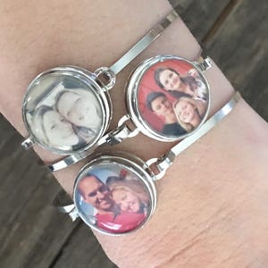 Personalized Photo Snap charm silver bangle bracelet ginger snap noosa interchangeable gift gingersnap 18mm custom cuff delicate stackable image 9