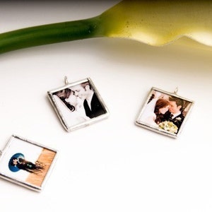 Custom MINI CHARM photo memory soldered glass charms reversible with your 2 pictures or images personalized boutonniere memorial groom image 5