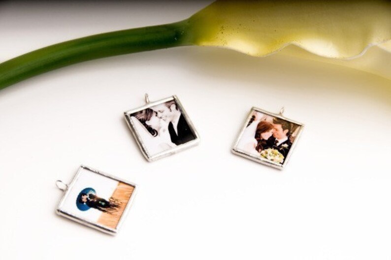 Custom MINI CHARM photo memory soldered glass charms reversible with your 2 pictures or images personalized boutonniere memorial groom image 5