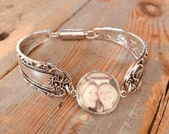 Pulseira Boho com pingente de colher, foto Snap, pulseira prateada, pingente de gengibre Noosa, pingente intercambiável, presente Gingersnap, 18 mm, pulseira personalizada, magnética.