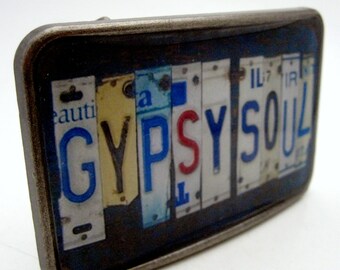 COLEÇÃO Boho - Fivela de cinto de metal arte Gypsy Soul para tiras de cinto de pressão personalizadas lixo cowgirl boho placa de licença ocidental mosaico