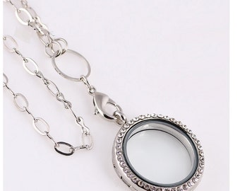 Glass magnetic locket necklace for my floating charms origami pendant owl rhinestone wedding living silver circle chain