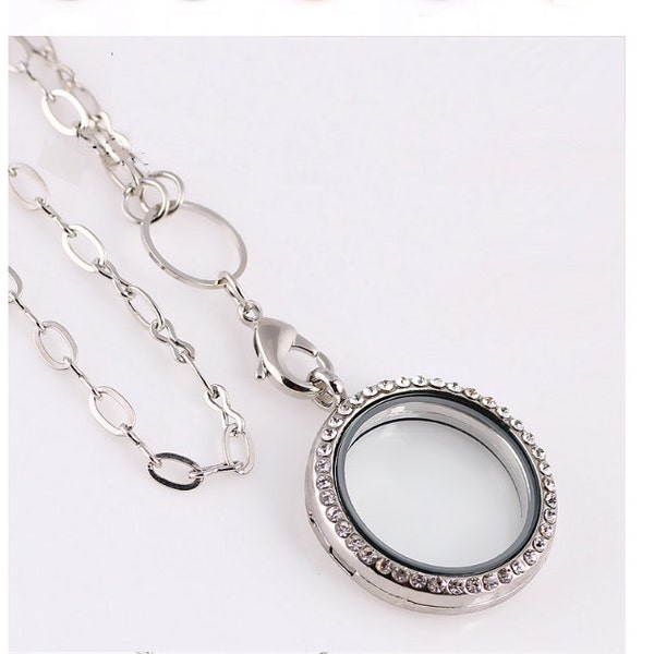 Glass magnetic locket necklace for my floating charms origami pendant owl rhinestone wedding living silver circle chain