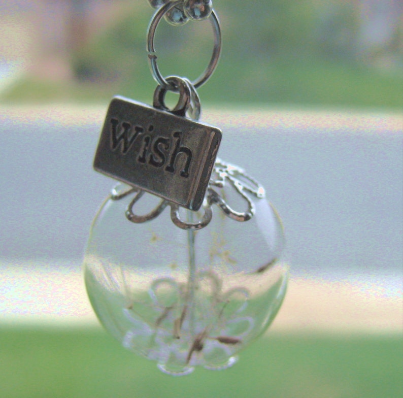 WISH dandelion seed glass bubble charm necklace on 24 inch silver ball chain wishing pendant great birthday and bridesmaid gift real image 3