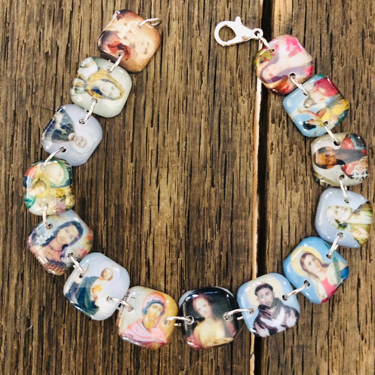 Catholic saints charm bracelet resin keepsake lightweight Etsy