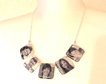 Custom resin keepsake memory lightweight square charm necklace 18 inch personalized with your photos or images color b&w gift personalized