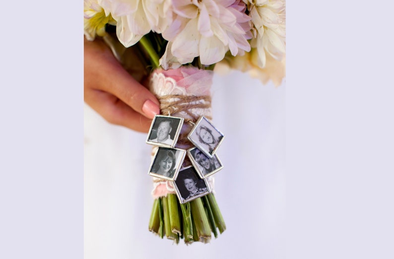 Custom WEDDING CHARM photo memory soldered glass personalized charms reversible with your 2 pictures or images toss bouquet boutonniere image 9