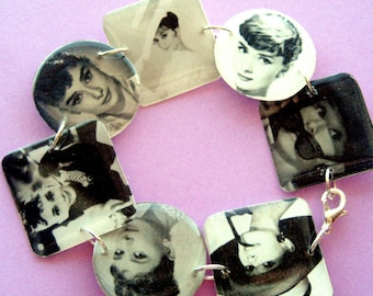 AUDREY HEPBURN lightweight resin circle and square charm bracelet 7.5 inch