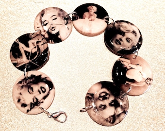 MARILYN MONROE leve resina círculo foto charme pulseira 7,5 polegadas Norma jean ícone vintage celebridade pin up presente retrô preto e branco