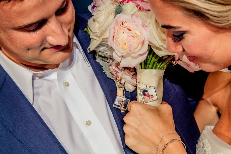 Benutzerdefinierte HOCHZEIT Charme Foto Speicher gelötet Glas personalisierte Reize reversibel mit Ihren 2 Bildern oder Bilder werfen Blumenstrauß Boutonniere Bild 6