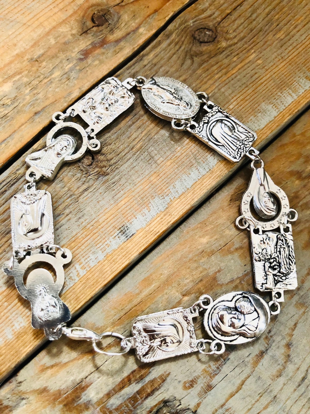 Catholic Saints Charm Bracelet Silver Mix Keepsake 8 Inch Our Lady Mini