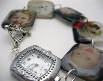 Custom resin keepsake memory lightweight square charm watch bracelet 7.5 inch personalized with your photos or images