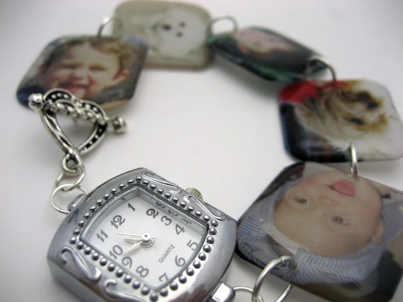 Custom resin keepsake memory lightweight square charm watch bracelet 7.5 inch personalized with your photos or images
