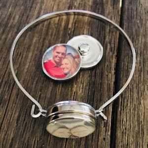 Personalized Photo Snap charm silver bangle bracelet ginger snap noosa interchangeable gift gingersnap 18mm custom cuff delicate stackable image 2