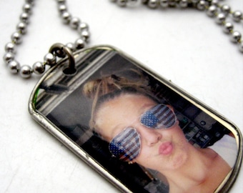 Custom FULL SIZE photo dog tag full photo charm pendant necklace or keychain Great Father's Day Gift dogtag keyring miltary charm