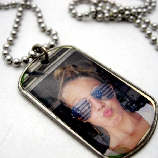 Custom MINI photo dog tag full photo charm pendant necklace or keychain Great Father's Day Gift dogtag keyring military charm key ring chain