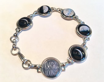 Custom silver bezel resin keepsake memory charm bracelet personalized with your photos or this one mom jewelry gif love you to the moon back
