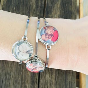 Personalized Photo Snap charm silver bangle bracelet ginger snap noosa interchangeable gift gingersnap 18mm custom cuff delicate stackable image 10