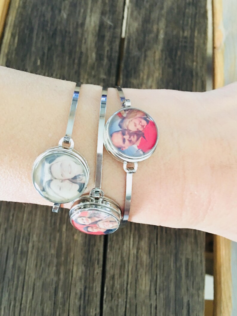 Personalized Photo Snap charm silver bangle bracelet ginger snap noosa interchangeable gift gingersnap 18mm custom cuff delicate stackable image 10