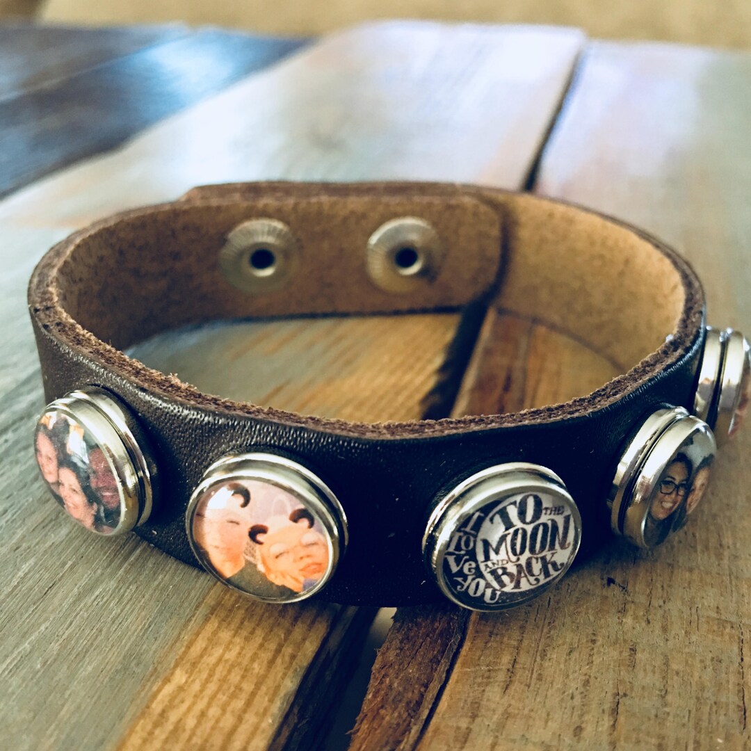 Personalized Photo Snap Charm Leather Cuff Bracelet Ginger Snap