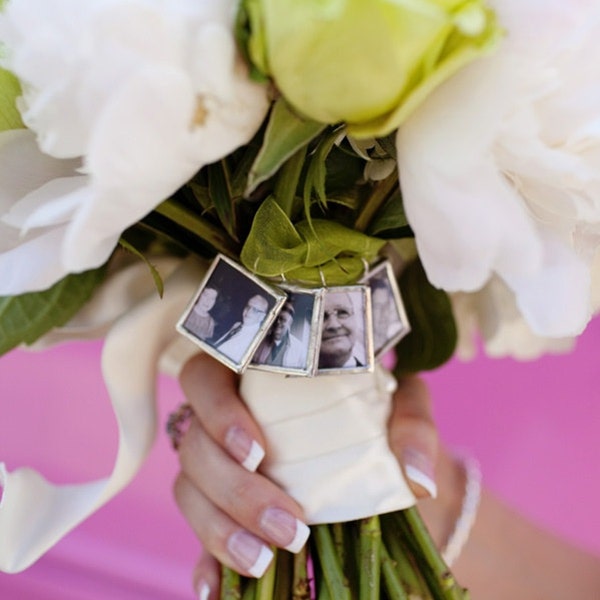 Custom WEDDING CHARM photo memory soldered glass personalized charms reversible with your 2 pictures or images toss bouquet boutonniere