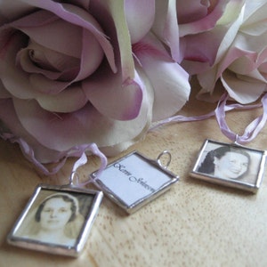 Custom WEDDING CHARM photo memory soldered glass personalized charms reversible with your 2 pictures or images boutonniere bridesmaid groom