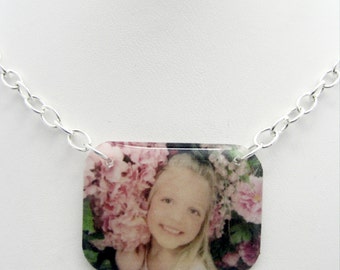 Custom photo lightweight resin pendant on link chain necklace Great keepsake memory charm