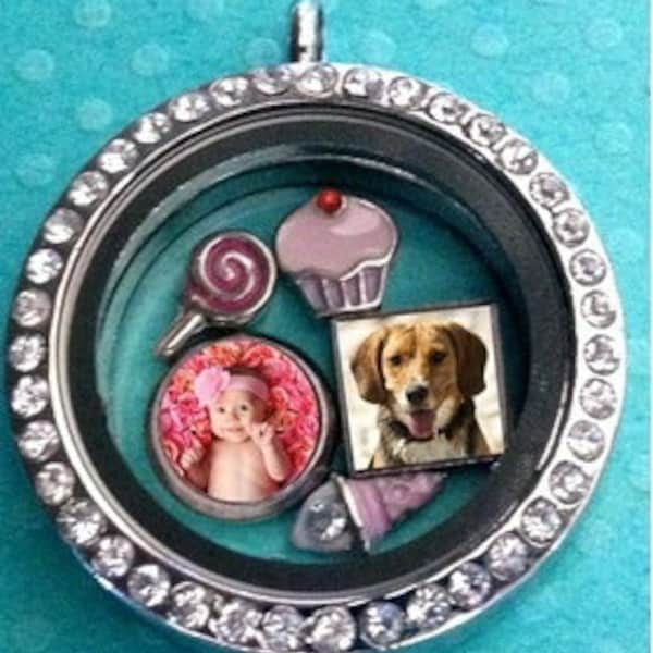 Personalized floating photo charm for your glass living locket pendant 8mm mini circle square memory 10mm