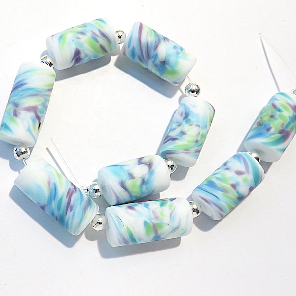 Tropical Hues Etched Tubes, Handmade Glass Lampwork  Beads