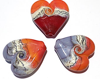 Bright Zen Hearts,   Lampwork  Glass Lampwork Beads