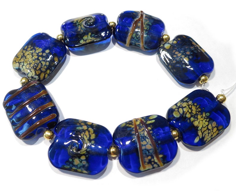 Cobalt Blue Squeezed Raku Beads Handmade Lampwork Glass Beads