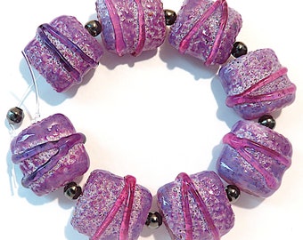 Purple Passion Nuggets, Handmade Glass  Lampwork Beads