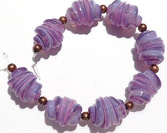 Light Purple Rose Whirled, Handmade  Lampwork Beads