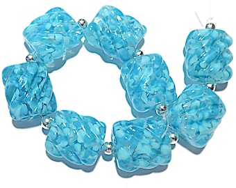 Dappled Turquoise Groovy Nuggets,  Glass  Lampwork Beads